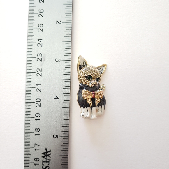 Sweet Kitty Cat Kitten with Bow Rhinestone Brooch Enamel Pin/Pend Cat Lover gift - Picture 9 of 9